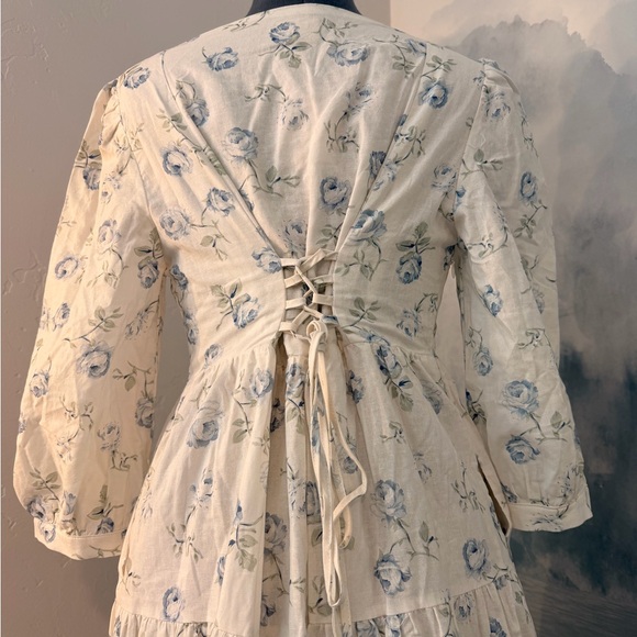 Women's White Floral V-Neck Tiered Maxi Dress #130 - Picture 4 of 10